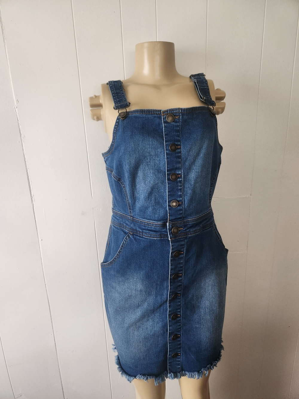 Blue Denim Button-Front Overall Dress - Women's Jeans